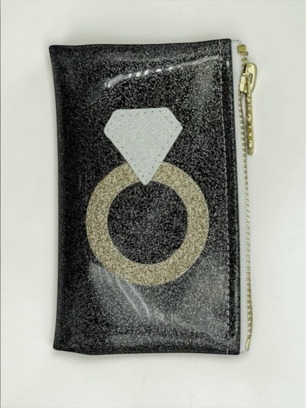 Julie Mollo Jewelry Pouch Black Glitter Zip Clutch Bride Bridesmaid Gift NWT